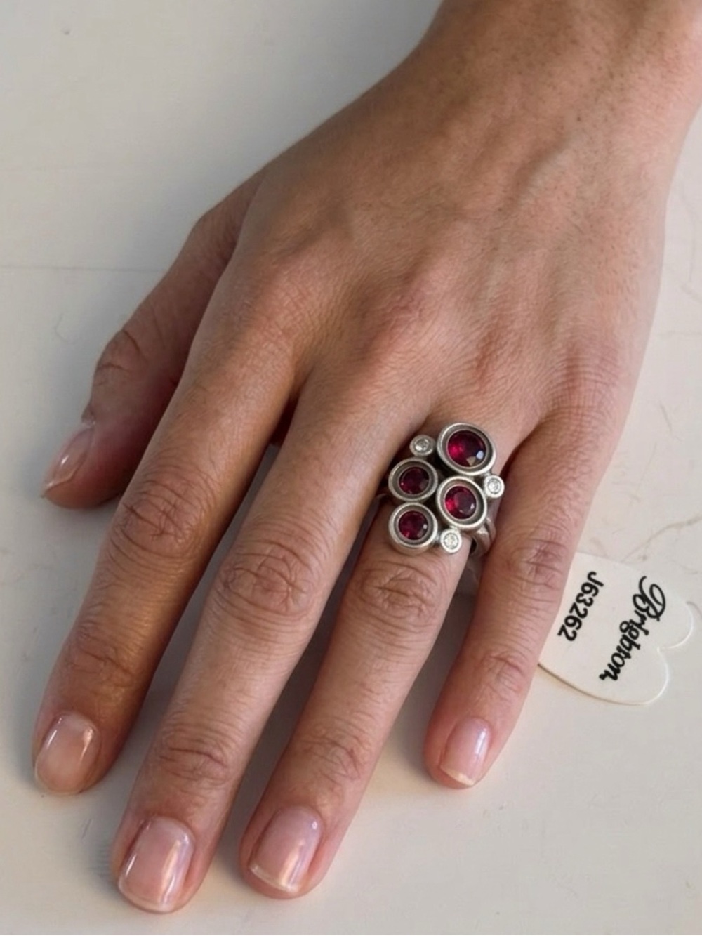 This Brighton Constella Cluster Ring features a silver-plated finish Size 7 Red